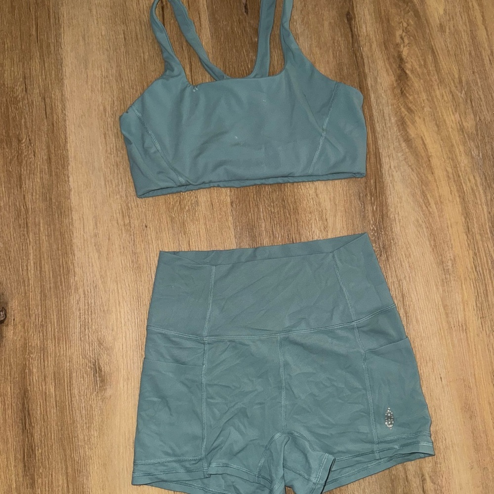 FP Movement by Free People Never Better Blue Sports Bra and Shorts Set